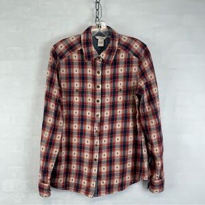 Sundance Western Plaid Button Up Shirt Red Blue Cream 100% Cotton Women’s Size S